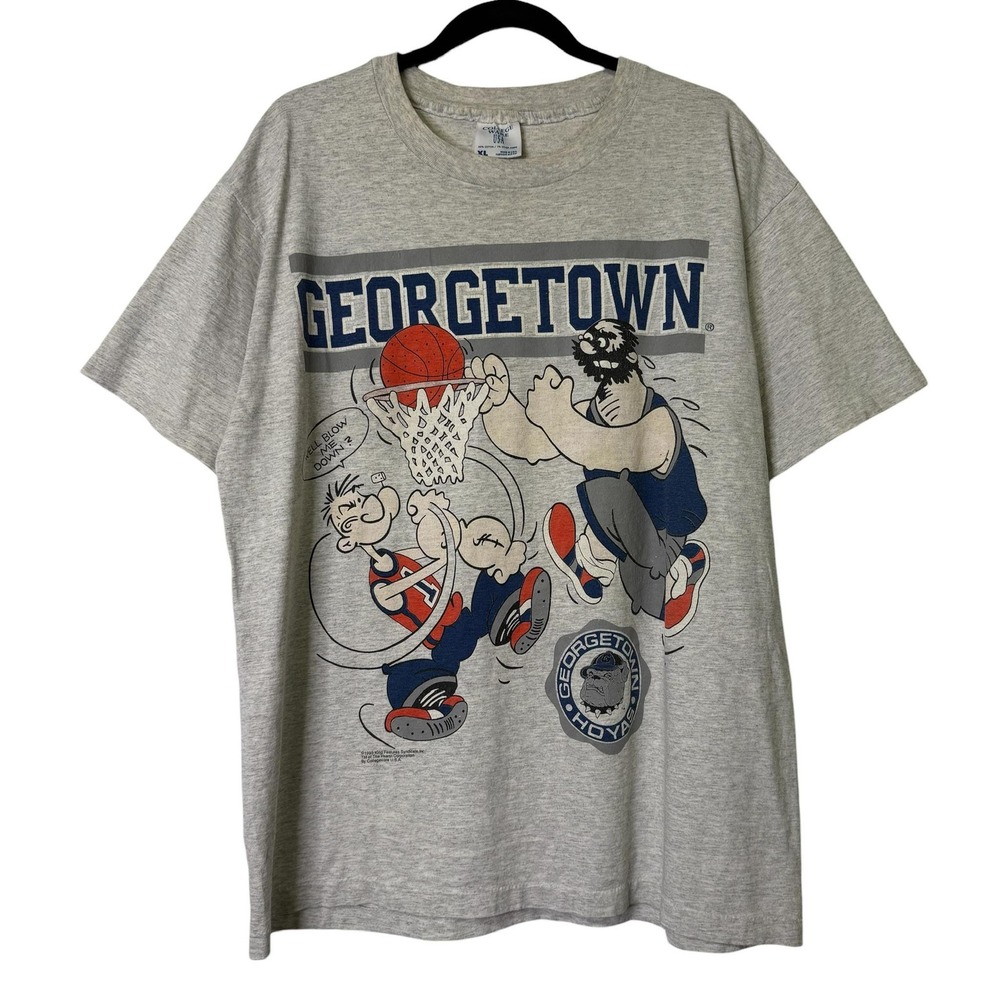 Vintage 90s 1993 NCAA Popeye Cartoon Georgetown Hoyas T-Shirt Gray XL Tee USA